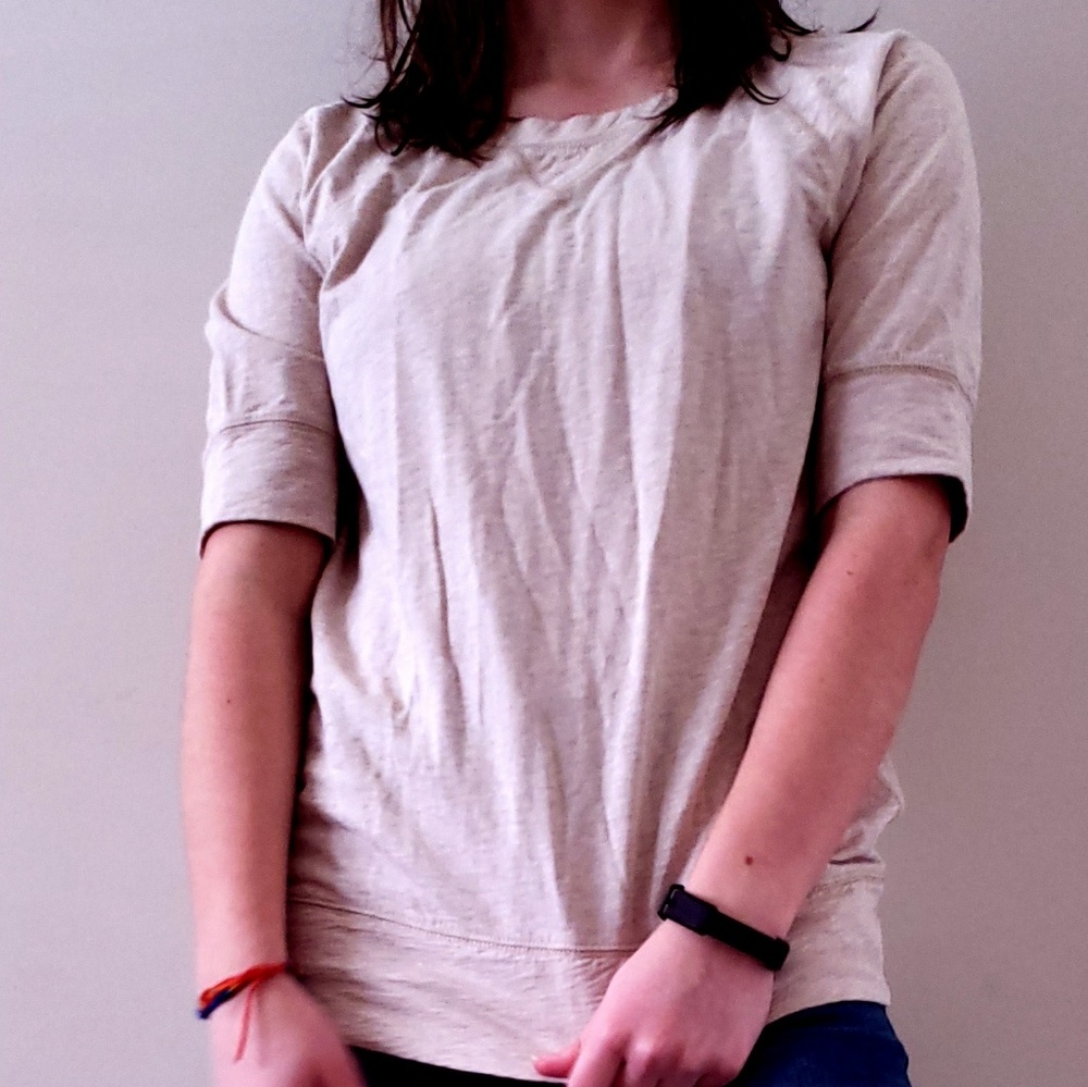 J. Crew beige long short-sleeved comfy tee size S